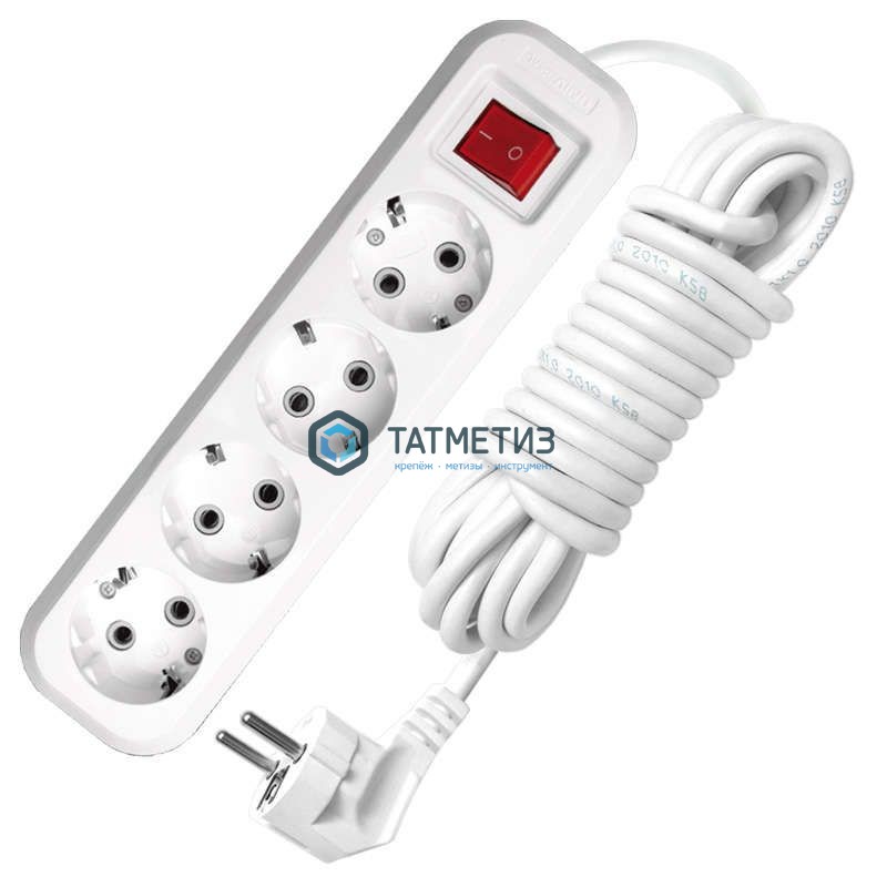 Удлинитель бытовой 4х3м с/з, 13А, ПВС 3х1,0, с выкл. Universal S-304 -  магазин крепежа «ТАТМЕТИЗ»