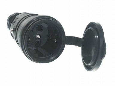 Розетка с/з каучук Омега РБп13-1-0м с защ.крышкой, переносная, IP44 черн. ИЭК PKR21-016-2-K02 -  магазин крепежа «ТАТМЕТИЗ»